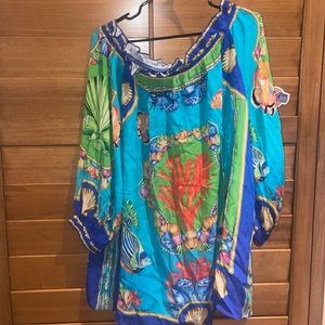 Womens Off shoulder blouse cover up coral sea design Swarovski crystal